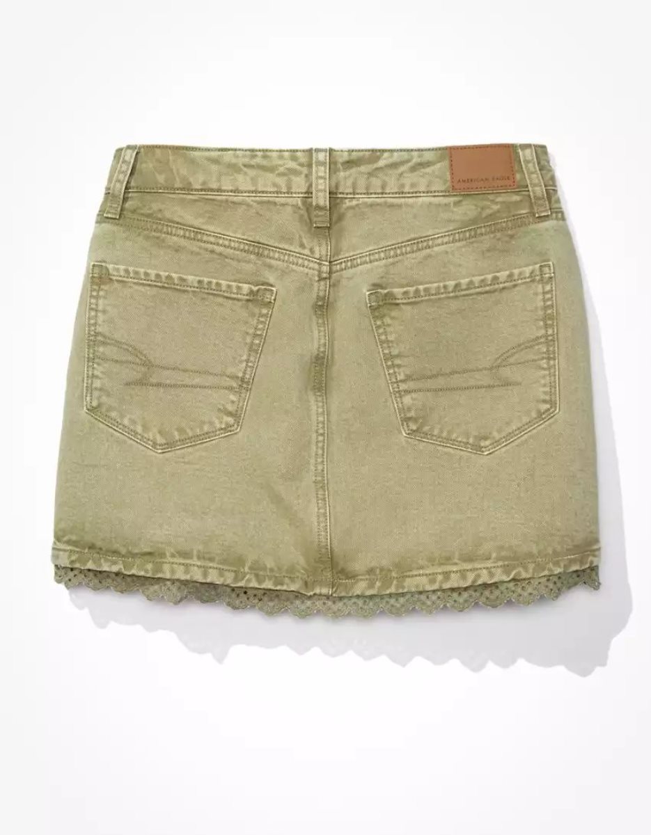 Jupes American Eagle AE Super High-Waisted Dentelle Denim Mini Vert Olive Femme | BPB-81261550